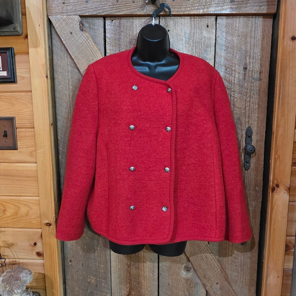 Appleseed's Womens Size 18 Jacket Red Boiled Wool Tyrolean READ